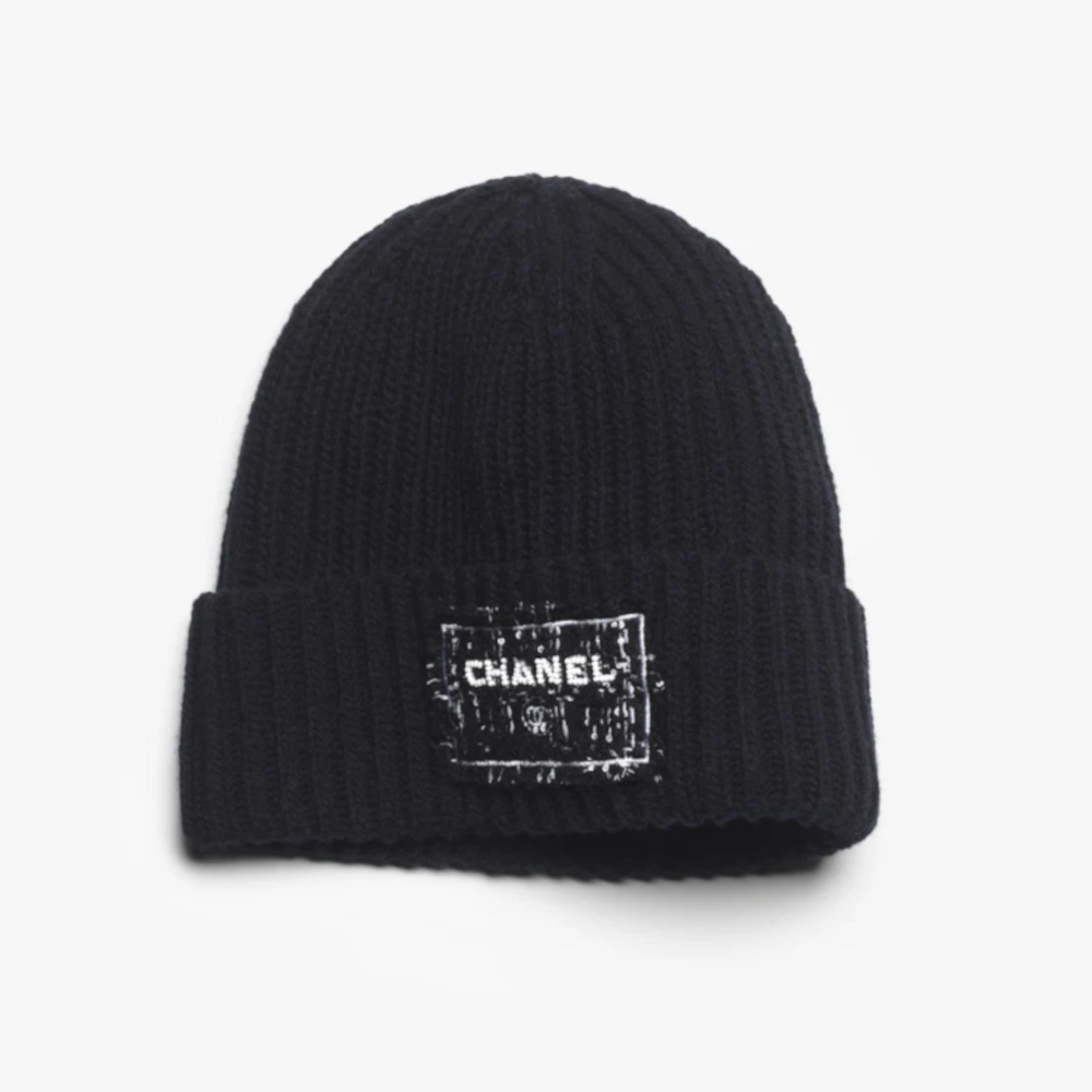 ツイードロゴが目をひく♪】CHANEL カシミヤ ニットキャップ