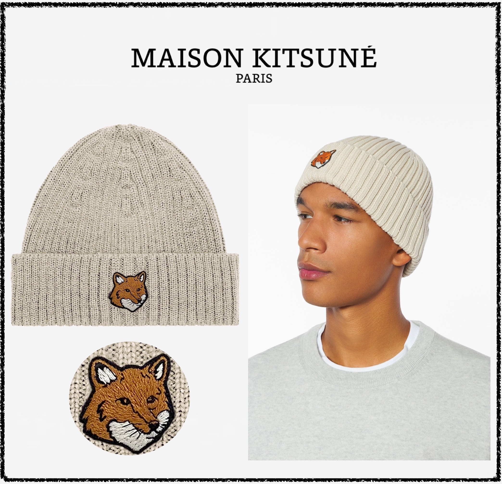 ☆MAISON KITSUNE☆ フォックス ヘッド ビーニー ニット帽 白 (MAISON