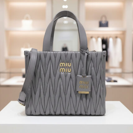 MIU MIU グレー レザー ハンドバッグ ショルダーバッグ ポーチ付き
