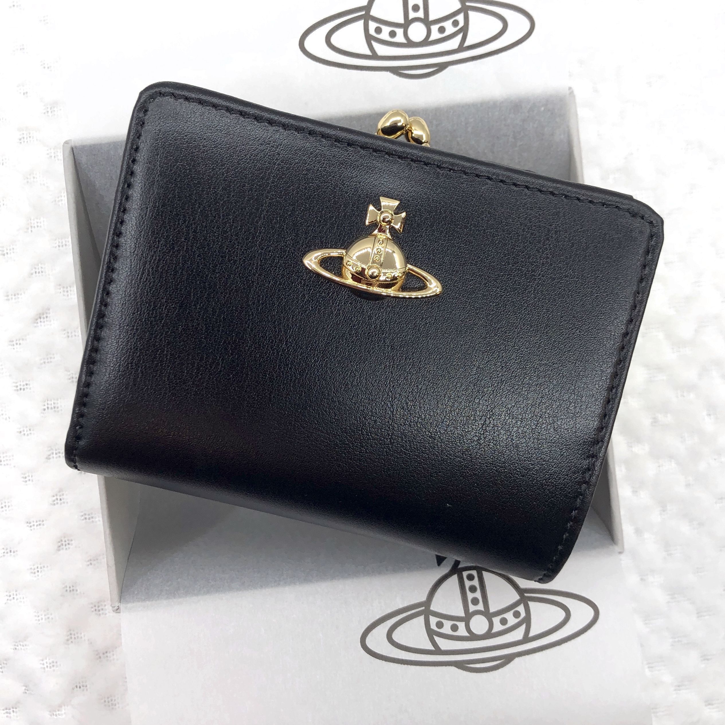 Vivienne Westwood☆レザーがま口折り財布☆BLACK☆【数量限定