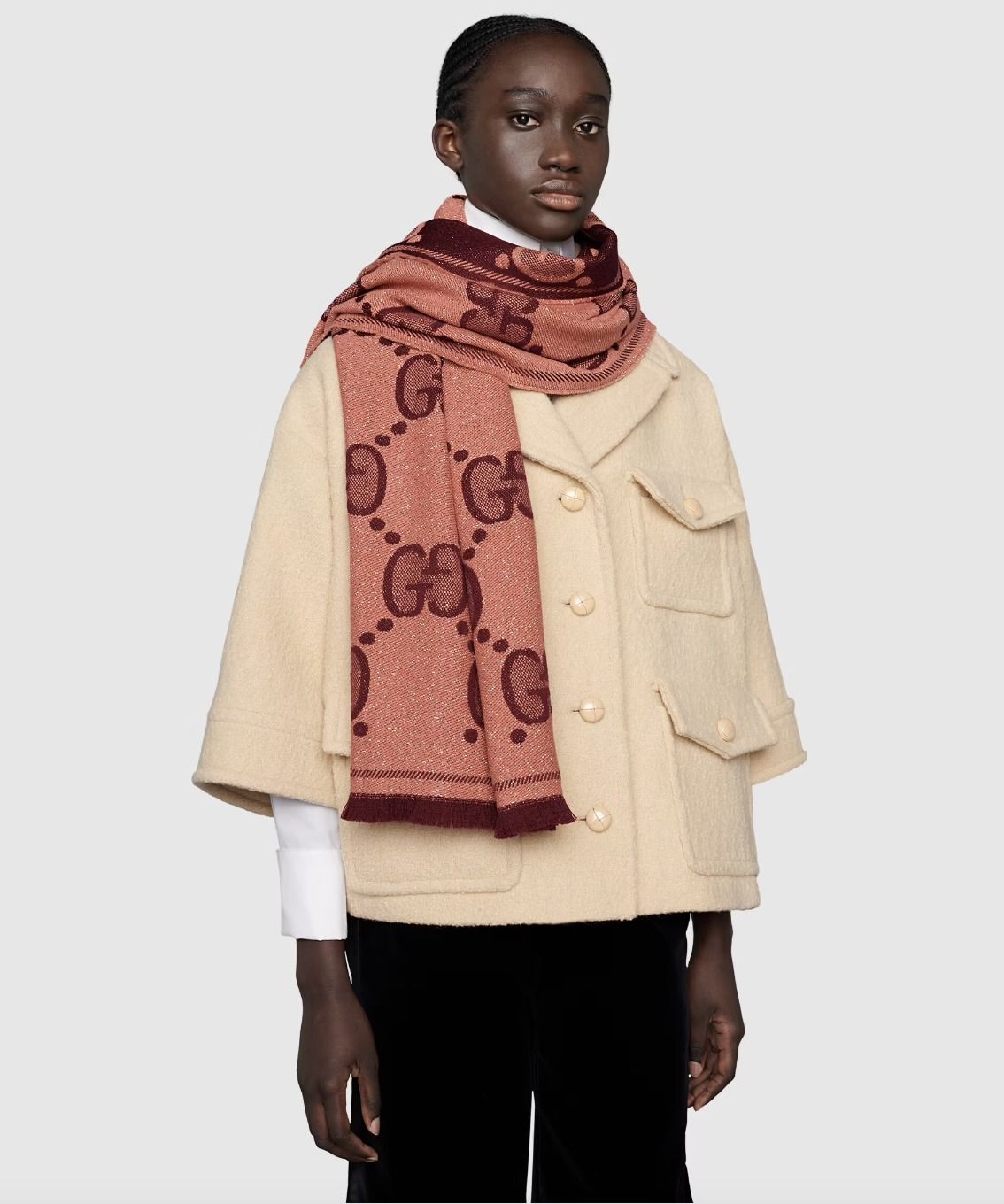 GUCCI GGウールジャカードスカーフ アイボリー・ベージュ