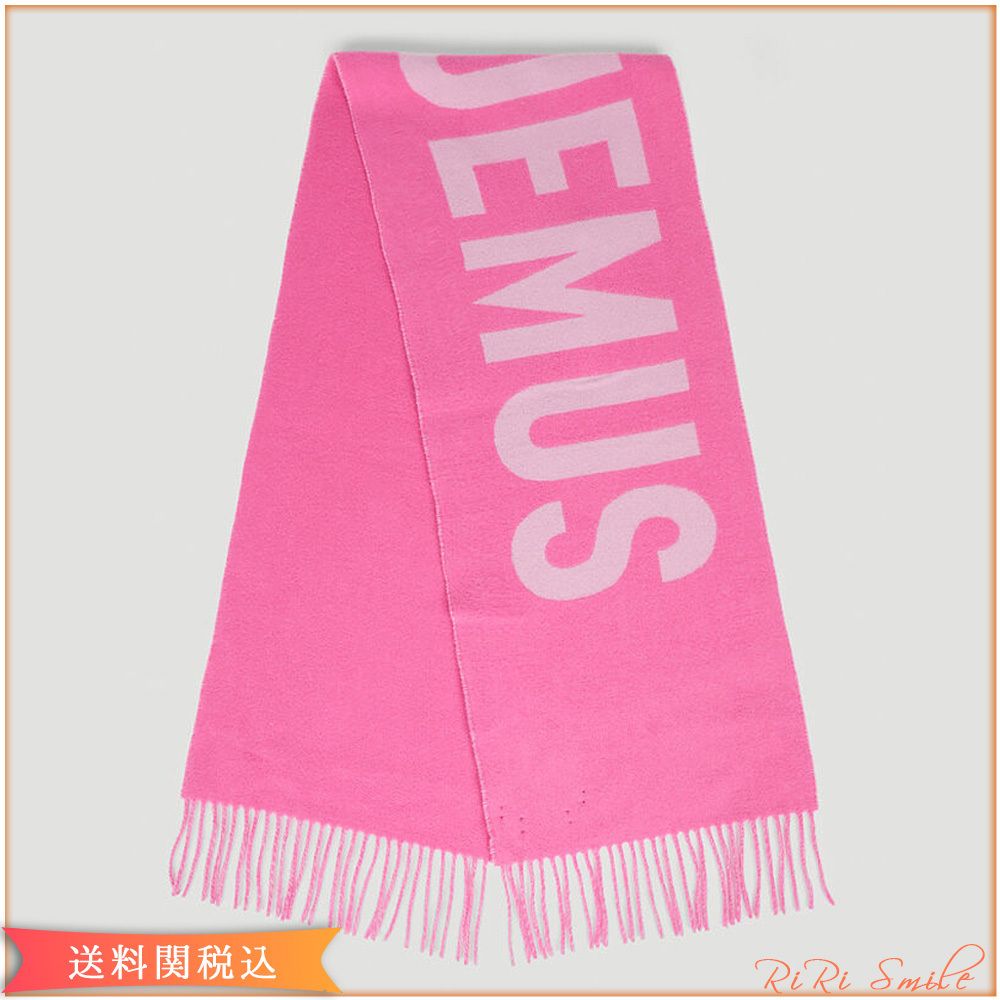 JACQUEMUS ピンク フリンジロゴマフラーウールジャックムス