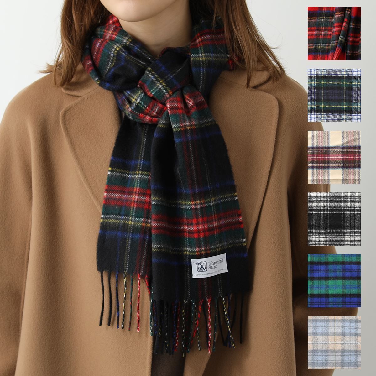 Johnstons of Elgin 100% カシミヤ マフラー チェック柄 【公式通販】