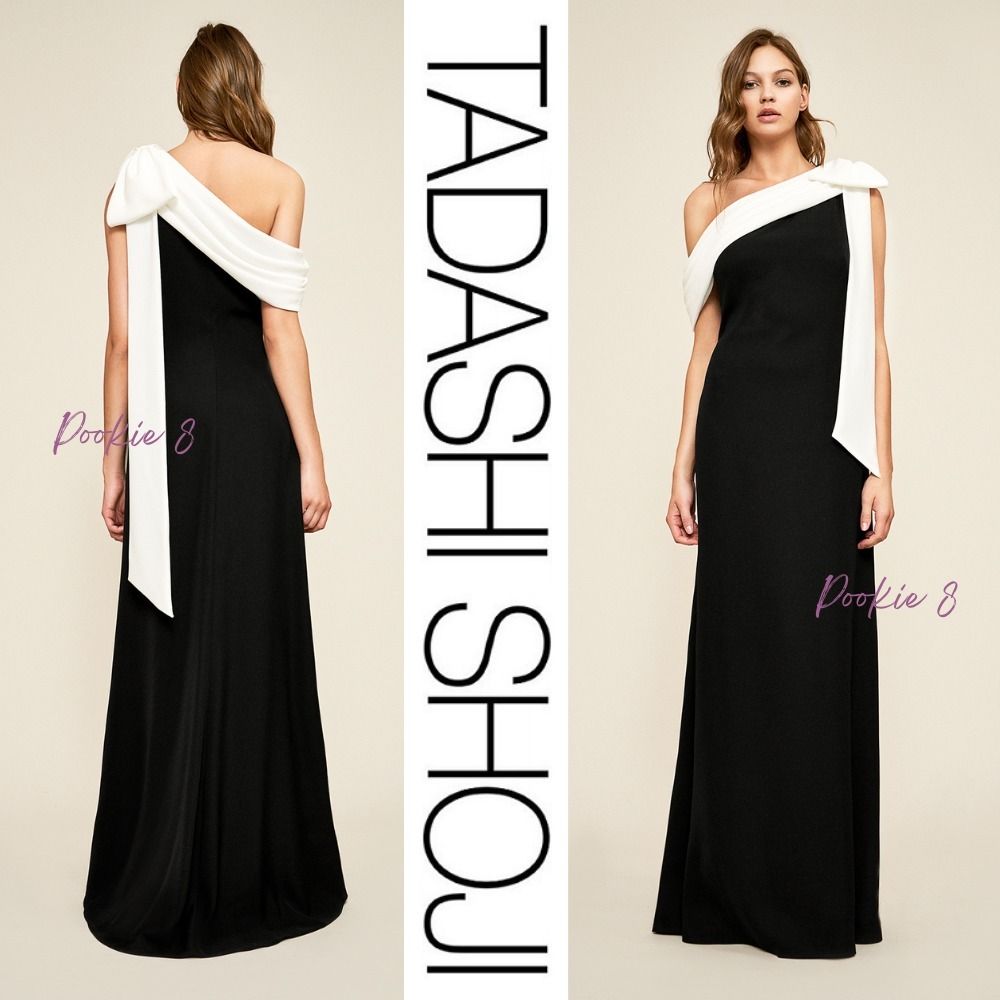 タダシ TADASHI SHOJI リボン白黒ボウ ロングドレス パーティー