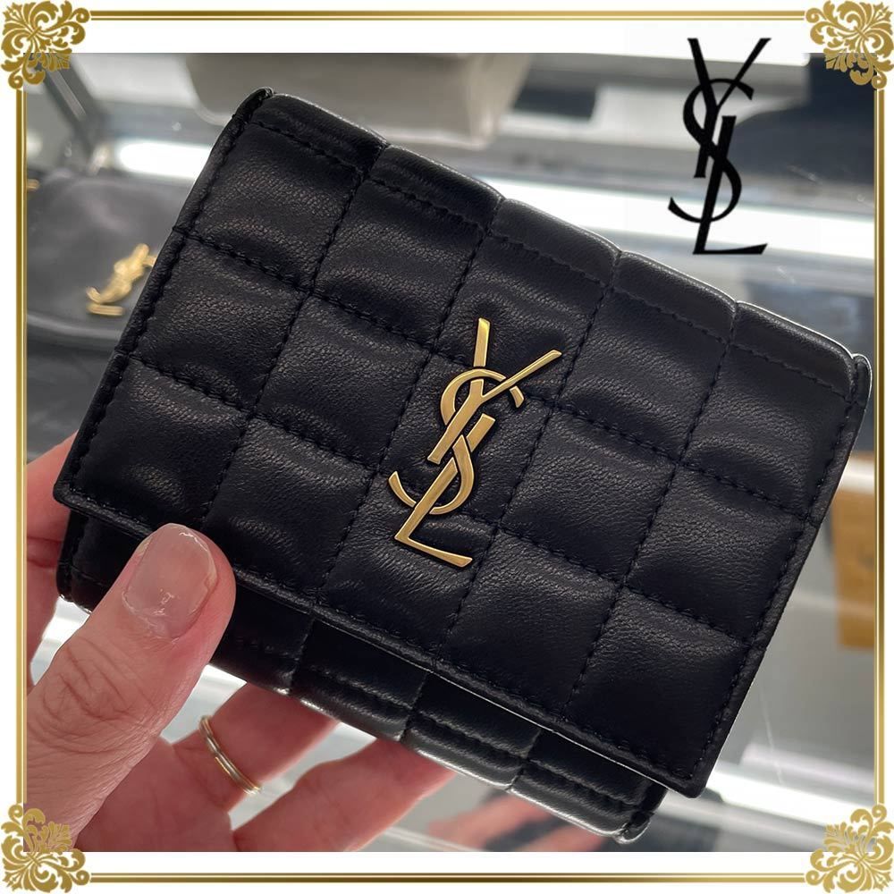 YSL ブラックレザー 三つ折り財布 サンローラン YSL 三つ折り財布 黒