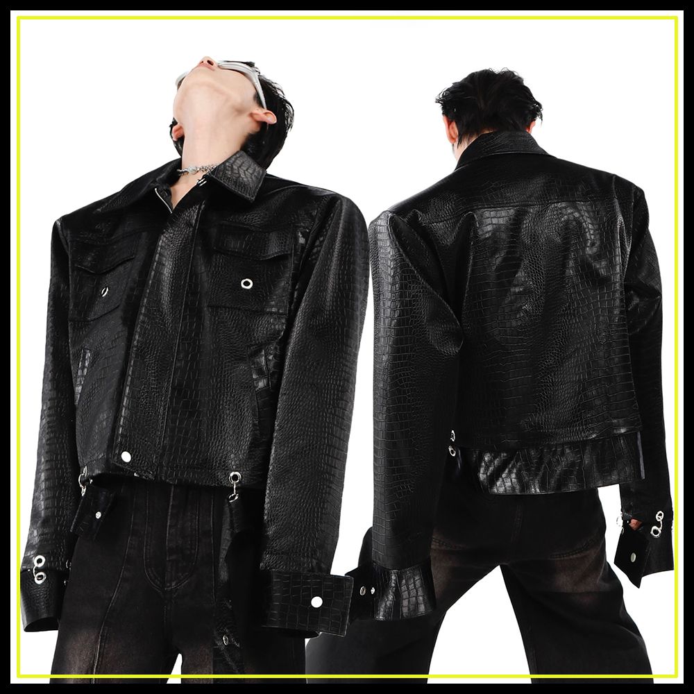 ArguE CulturE フェイクレザージャケット ショート ストリート黒