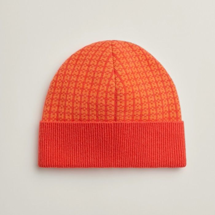 ❤お得なお品❤クリーニング済み H柄ニット帽 オレンジ エルメス