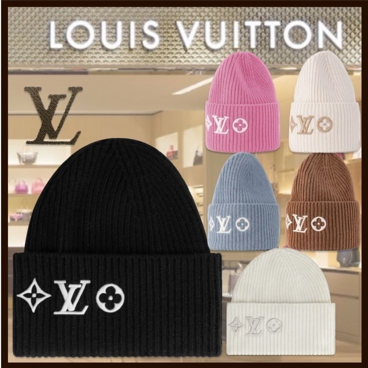Louis Vuitton ☆ ニット帽 ビーニー ロゴ LV ヘッドライン 人気