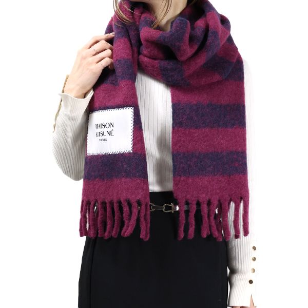 Maison Kitsune メゾンキツネ ラグビーストライプズスカーフ (MAISON