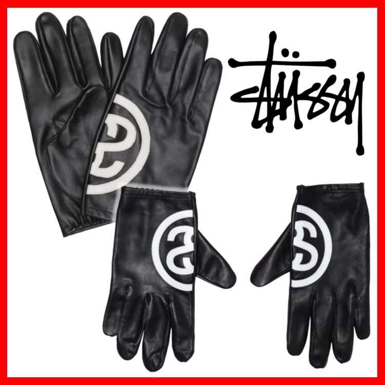 ☆韓国の人気☆【Stussy】☆SS LINK LEATHER GLOVES☆BLACK☆ (STUSSY