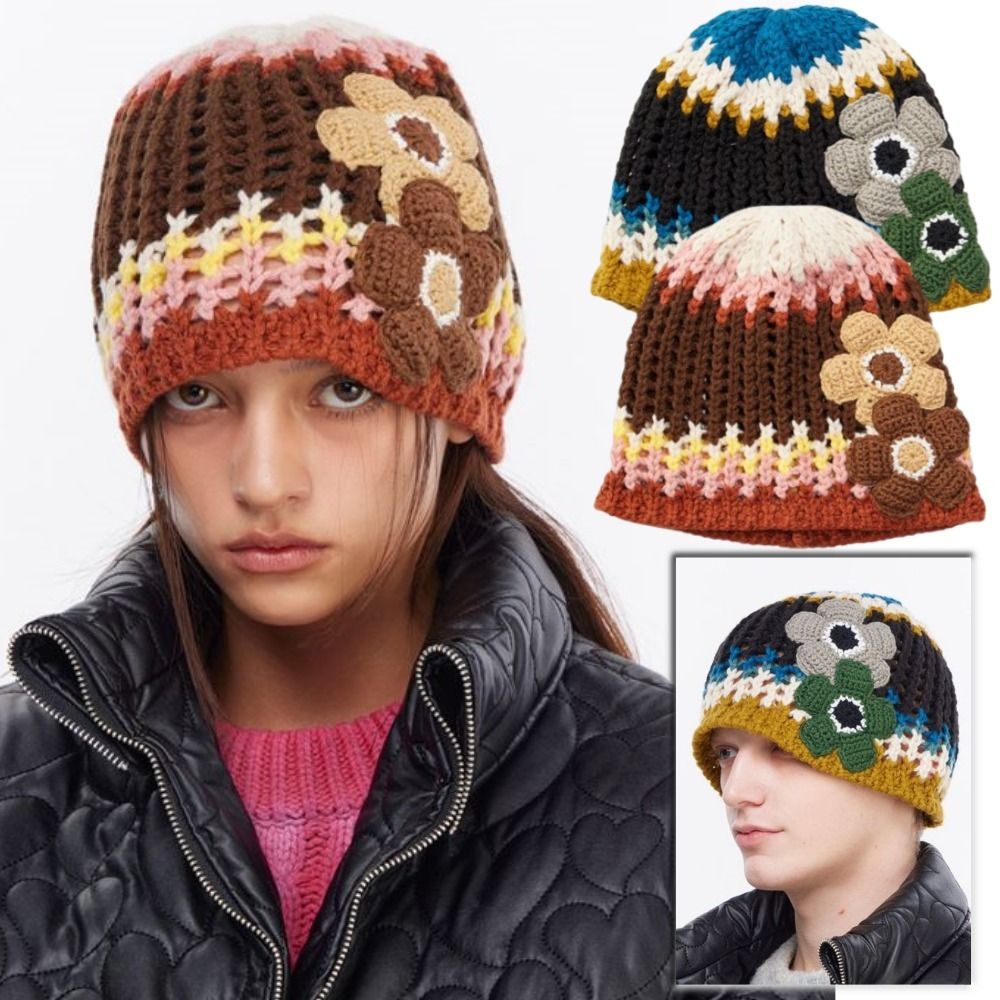 THE GREATEST☆韓国☆人気☆Fl ower Patch Beani 2色 花 鍵編み (THE