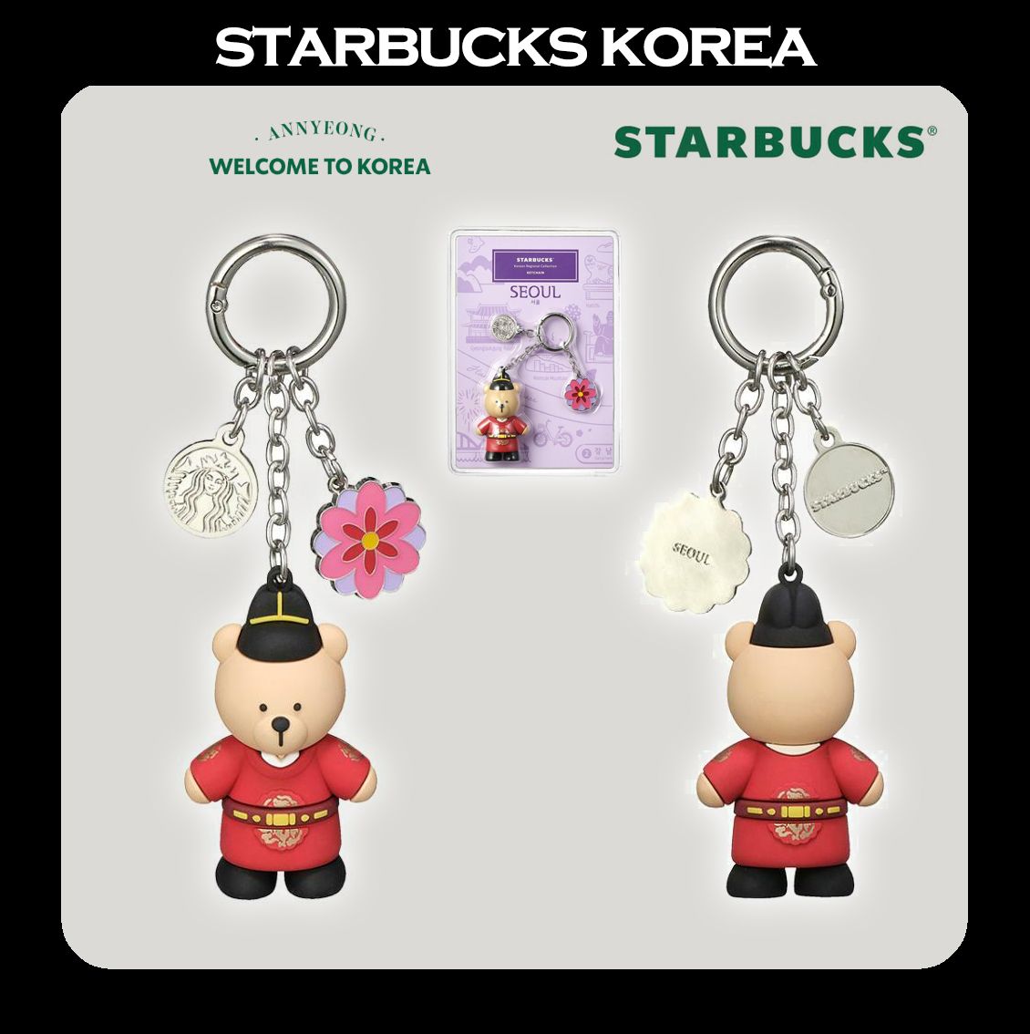 韓国スタバ☆[地域MD] Annyeong Seoul Bearista Keychain (Starbucks
