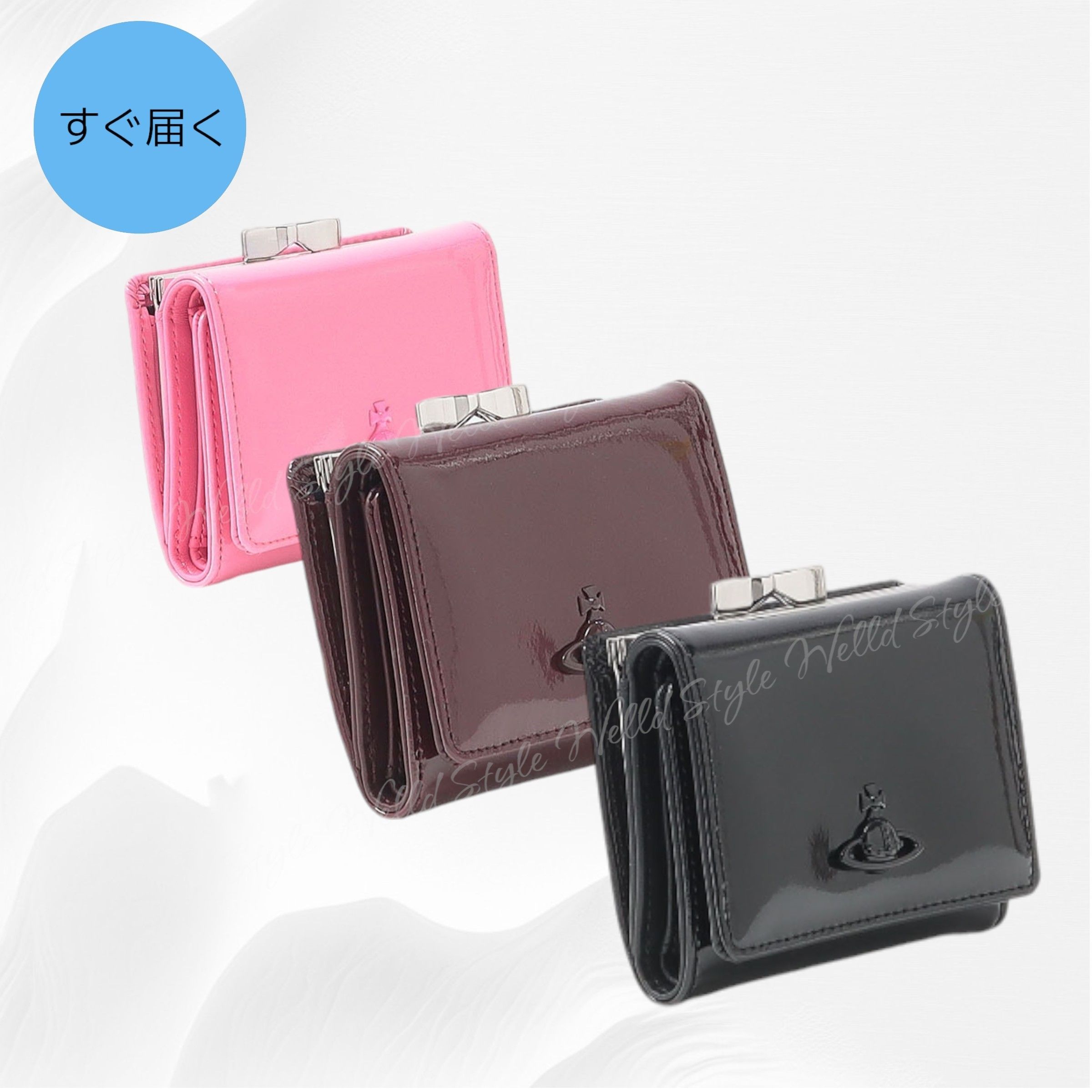 すぐ届く【Vivienne Westwood】SHINY PATENT 口金三つ折り財布