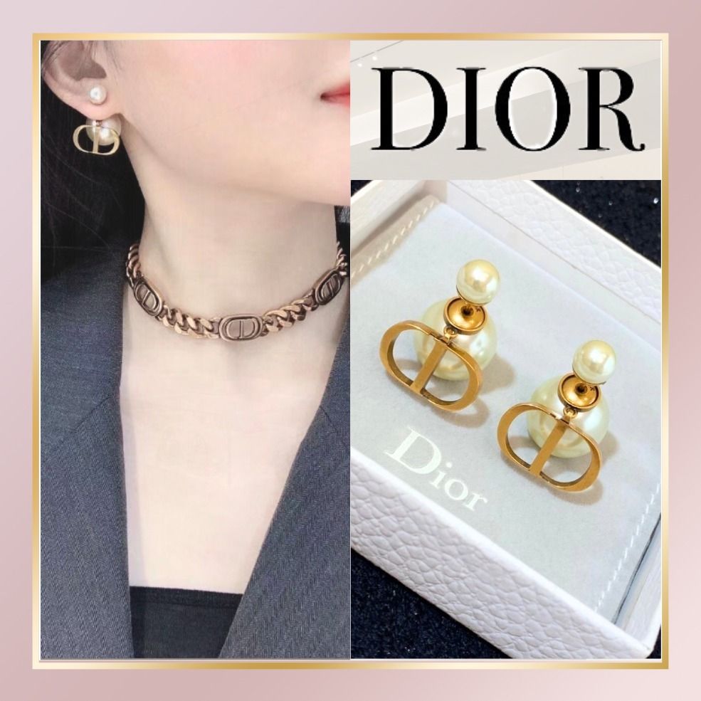 DIOR】DIOR TRIBALES ピアス 上品 ロゴ ゴールド パール (Dior/ピアス