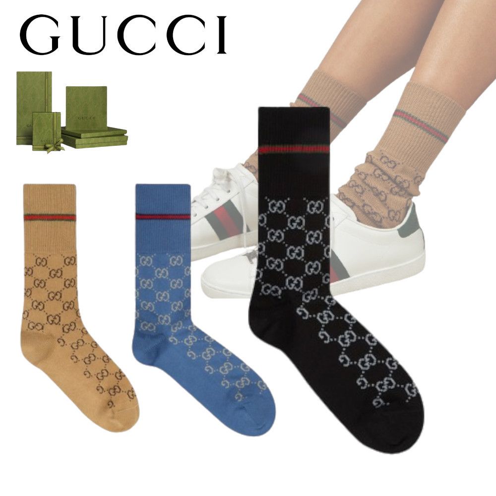 GUCCI GGロゴ コットンソックス ラメ入り ブルー 20-22cm Gucci ロゴ