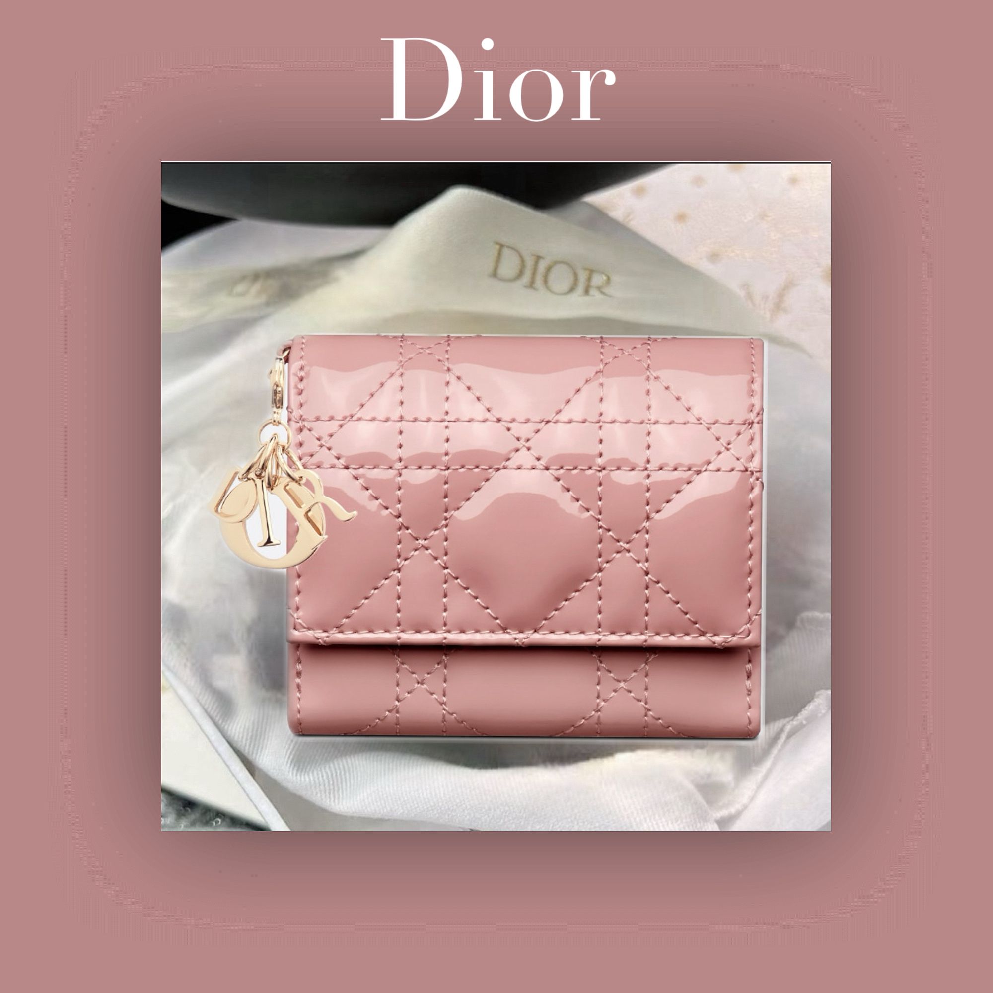 DIOR☆レディ ディオール☆エナメル☆ロータスウォレット☆カナージュ