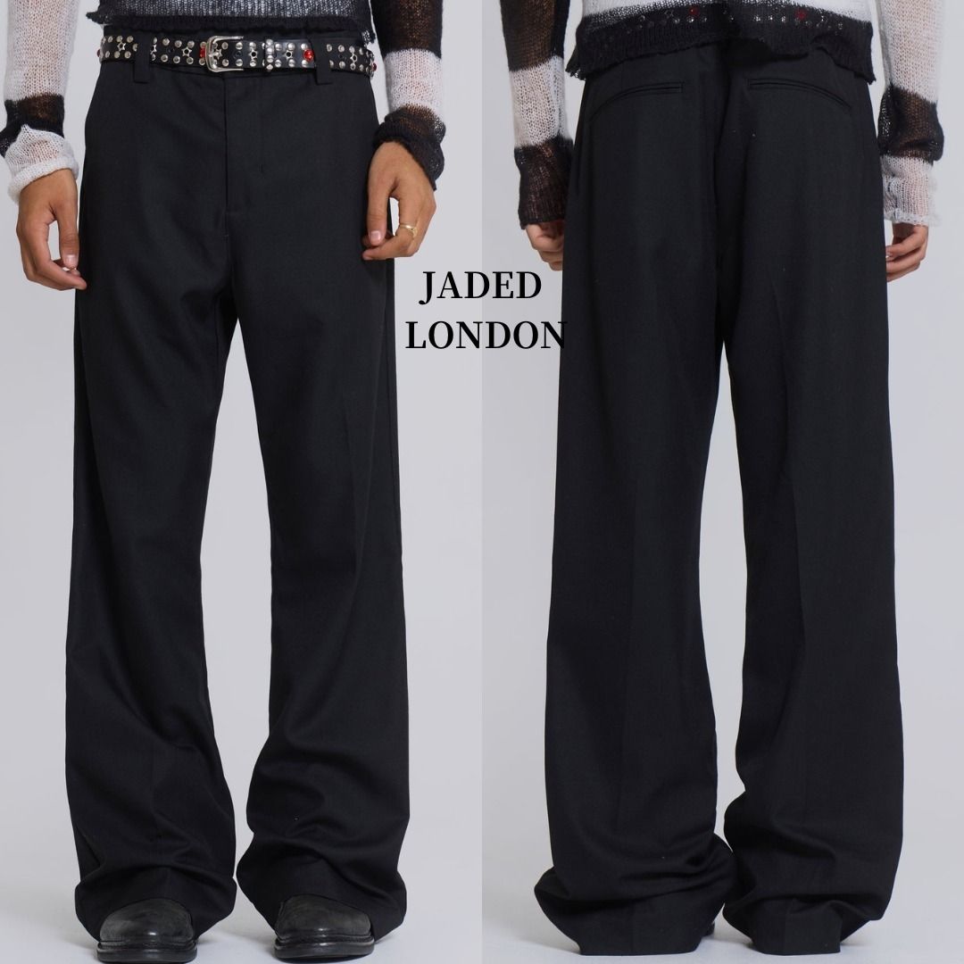 関税送料込【JADED LONDON】Black Stacked Bootcut Suit Pants (JADED