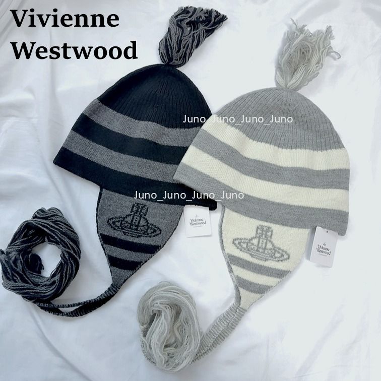 ヴィヴィアンウエスト ORB ウッドフラップ付ワッチ ニット帽 ネイビー