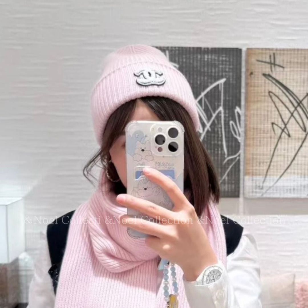 CHANELニット帽❤︎ブラック&ピンク 25B 最新作 シャネルニット帽