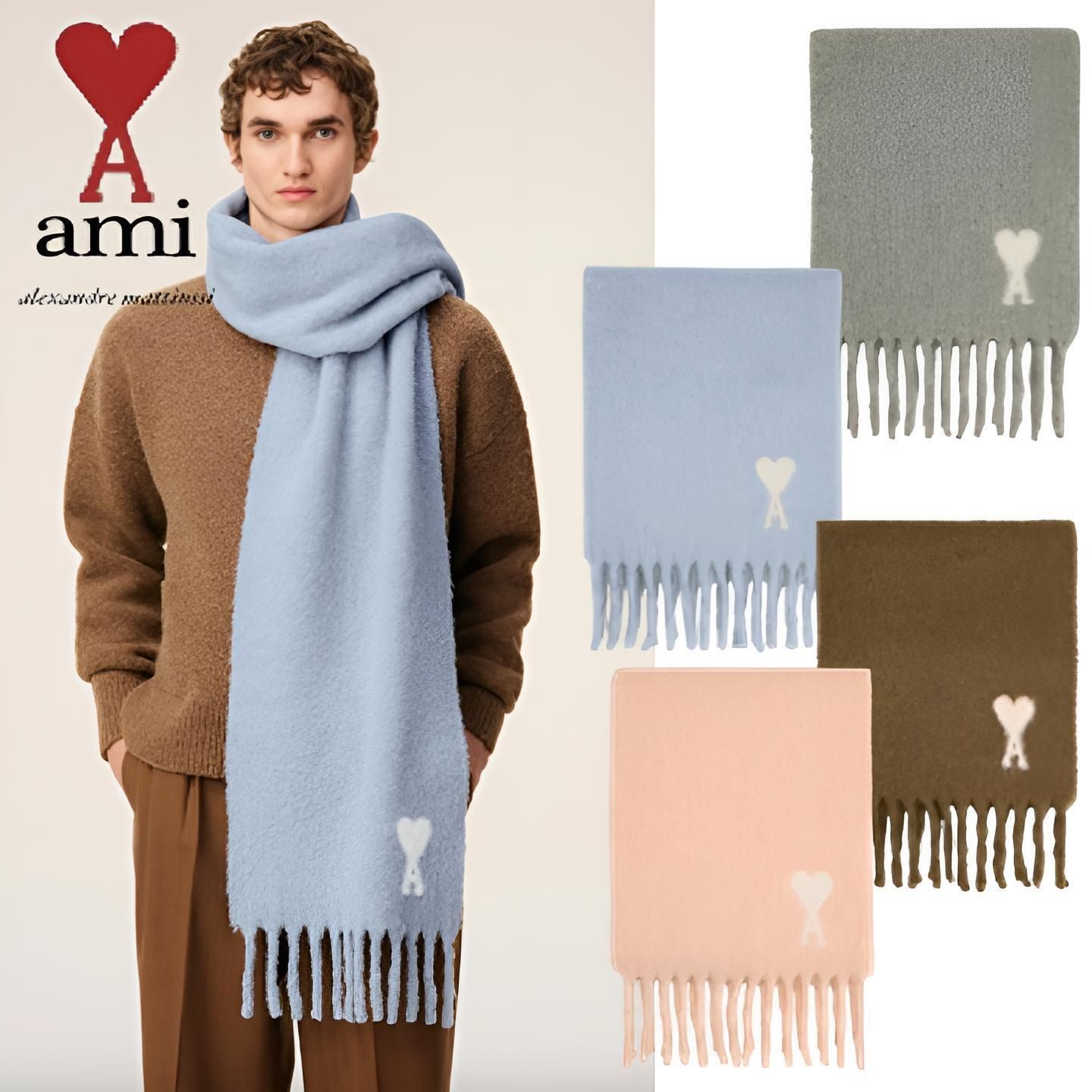 ☆大人気☆【AMI PARIS】Ami De Coeur フリンジ スカーフ (AMI PARIS