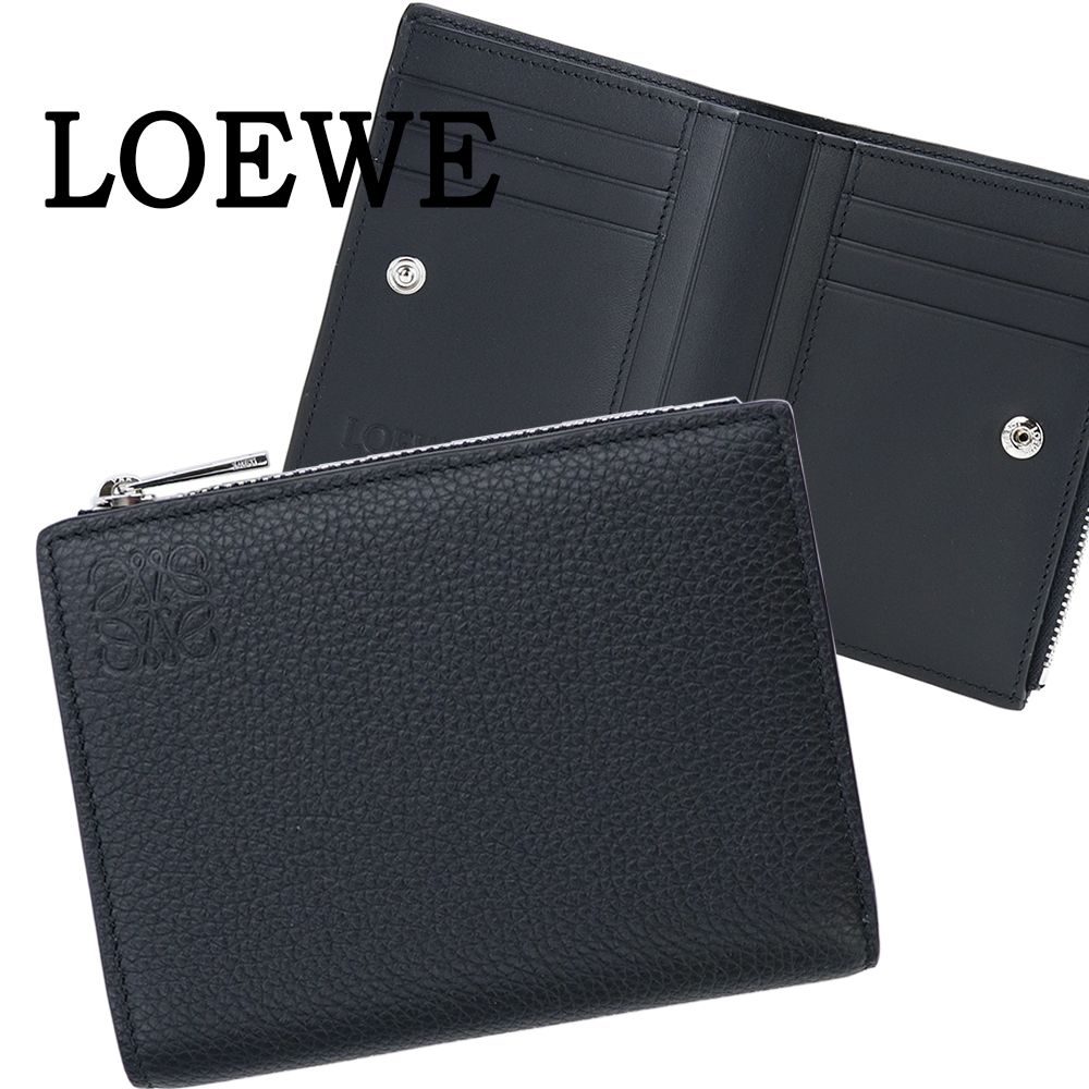 LOEWE 二つ折り財布 メンズ コンパクトウォレット ブラック 本革