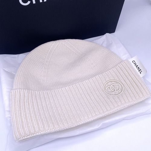 即発☆CHANEL シャネル 24K カシミヤ ビーニー ニット帽 白 限定