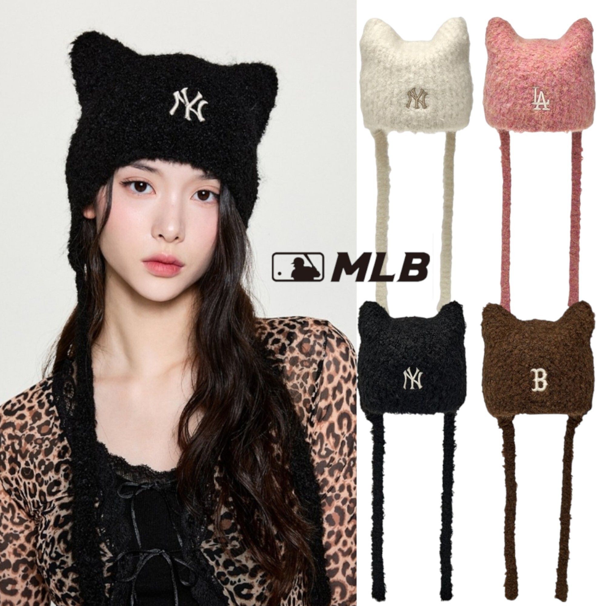 MLB KOREA MIYON EARFLAP BEANIE☆ネコミミ☆送料込 (MLB Korea/ニット