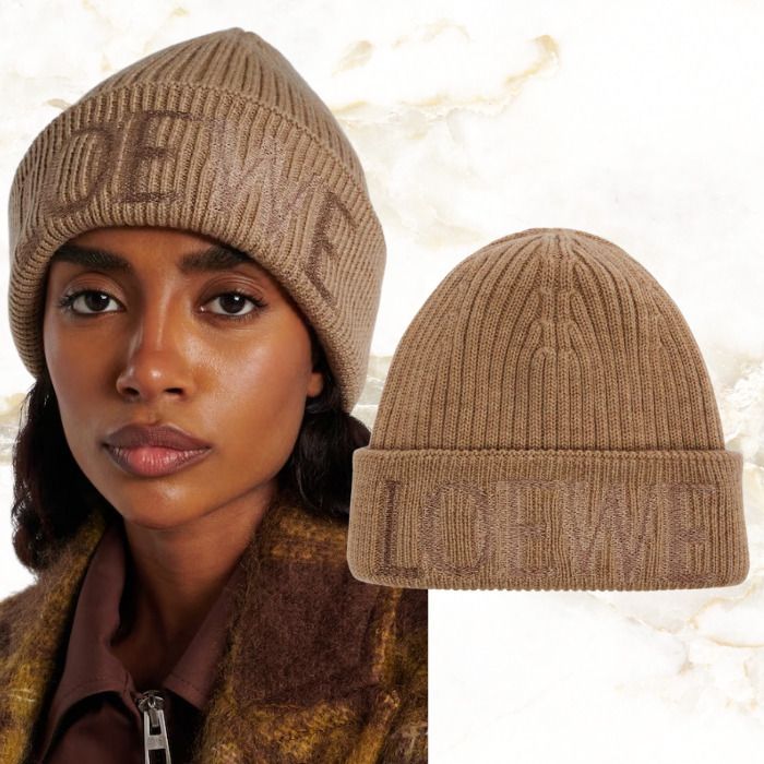 LOEWE(ロエベ) / ロゴ刺繍 リブニット ウール ビーニー ベージュ