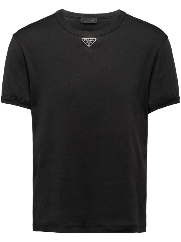 Prada Camiseta De Algodão Com Logo Triangular | Preto | FARFETCH BR