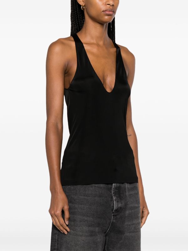 Saint Laurent Plunging Satin Tank Top | Black | FARFETCH