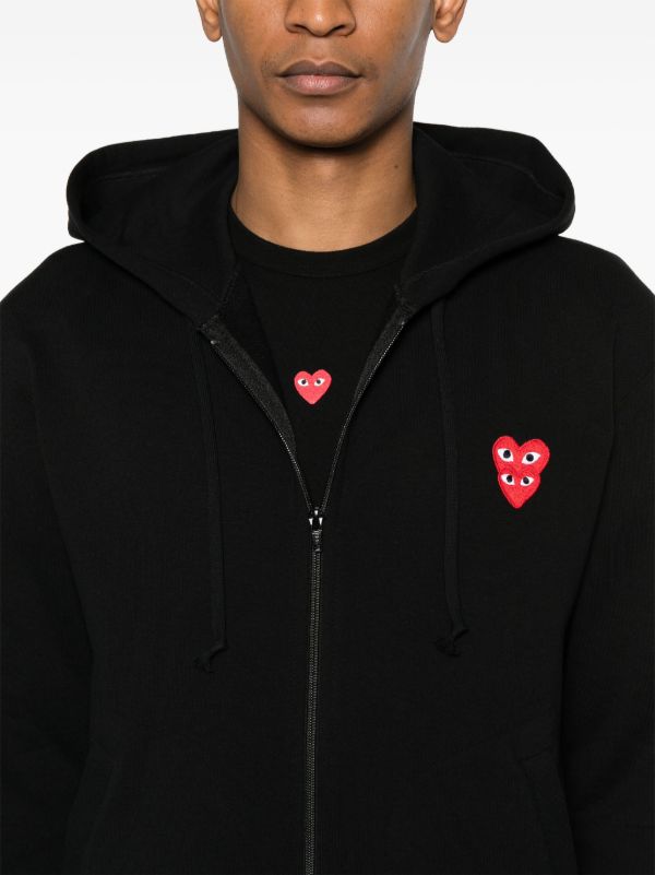 Comme Des Garçons Play Double heart-patch Hoodie | Black | FARFETCH