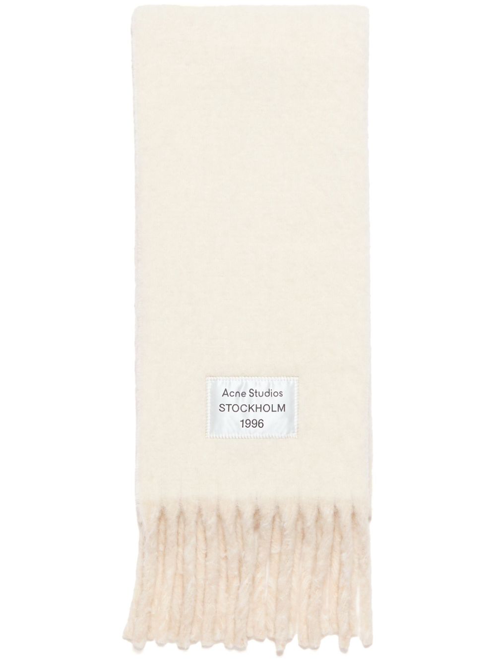 Acne Studios logo-patch Fringed Scarf | White | FARFETCH