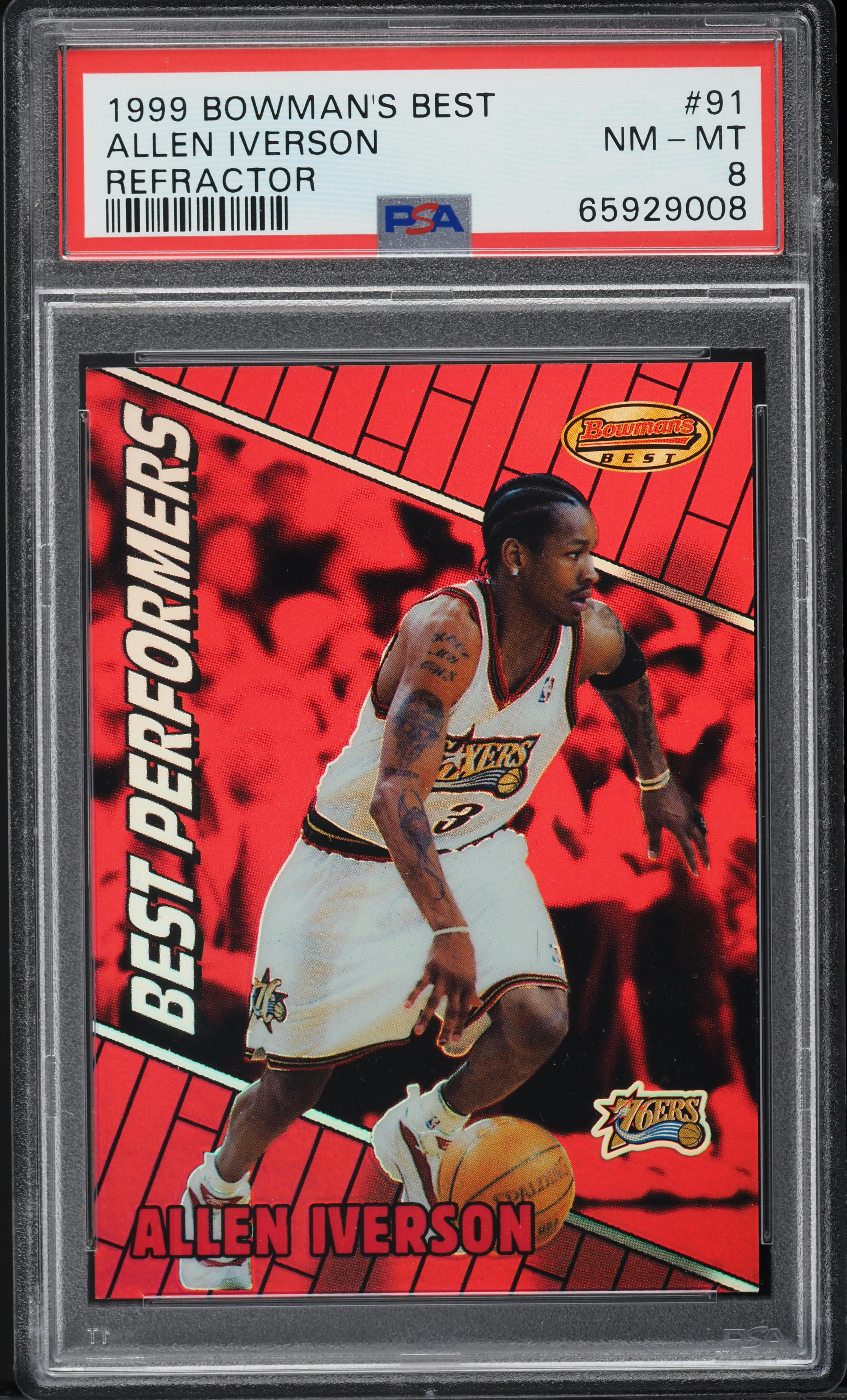 1999 Bowman's Best Refractor Allen Iverson /400 #91 PSA 8 NM-MT on