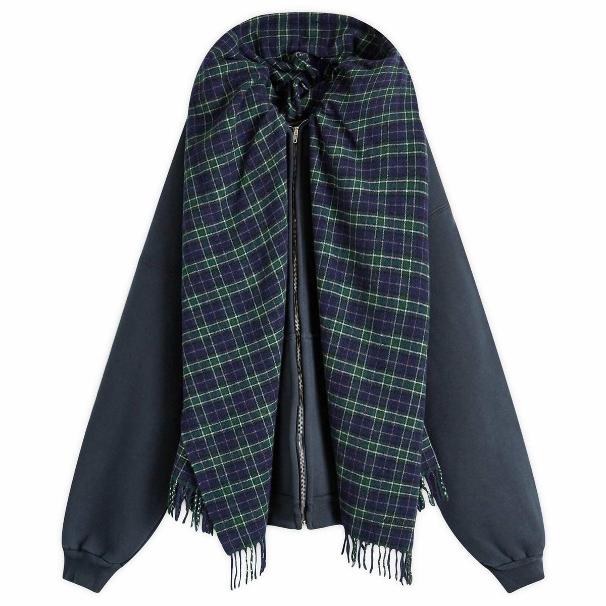 Balenciaga Men's Scarf Zip-Up Hoodie in Deep Blue/Black Balenciaga