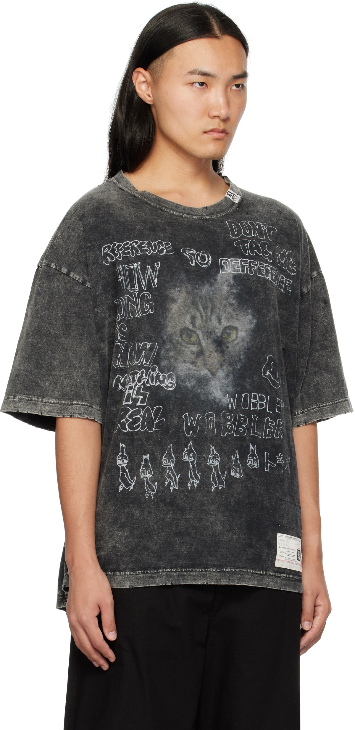 Maison MIHARA YASUHIRO Black Distressed Cat Print T-shirt Maison