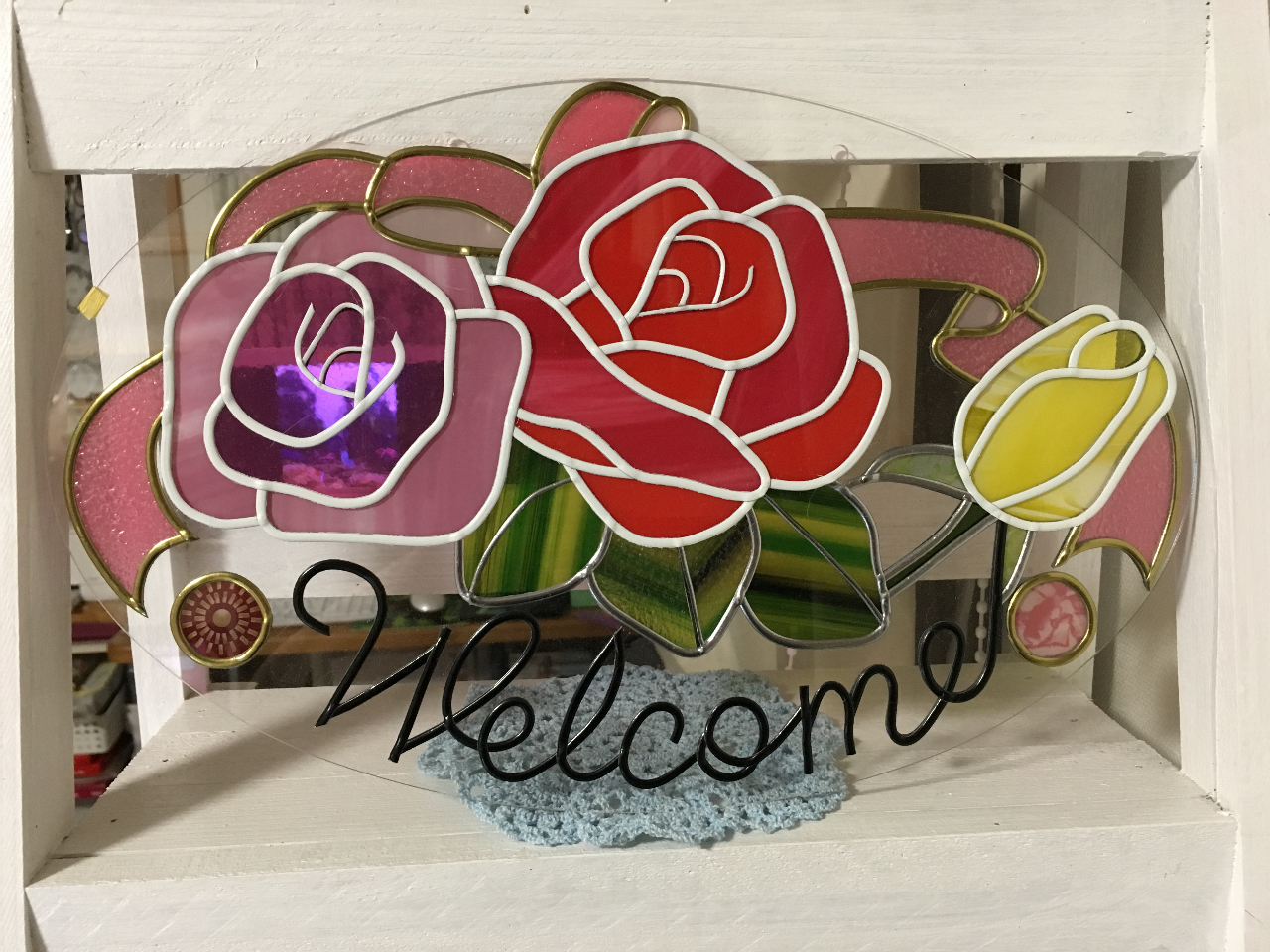 グラスアート 薔薇 ウェルカムボード