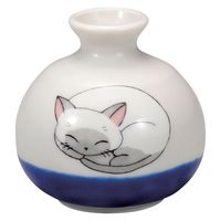 日本の伝統工芸品【九谷焼】 1.8号小つぼ花生 眠り猫 しろ (K9-1263