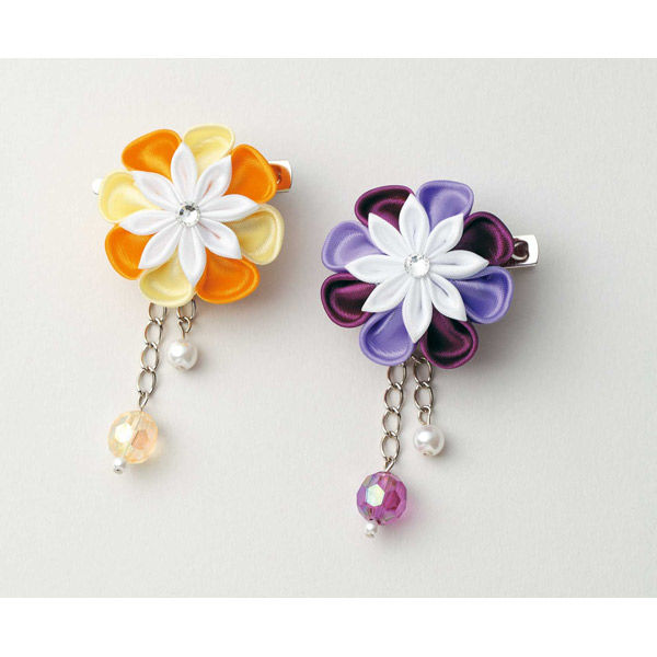 タカギ繊維 きらきらつまみ細工 ブローチ LH-402 (オレンジ・紫) 1個