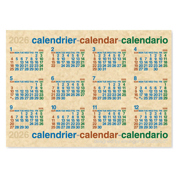 新日本カレンダー 【2026年版】ポスターカレンダー B3 横型 ナチュラル