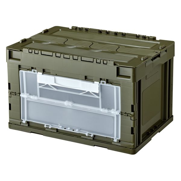 ASKUL 扉付折りたたみコンテナ 5段 50Lキャスター付き ASKUL 扉付