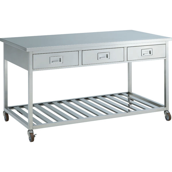 オカムラ ステンレス作業台・実験台 片面 キャスタータイプ 棚付