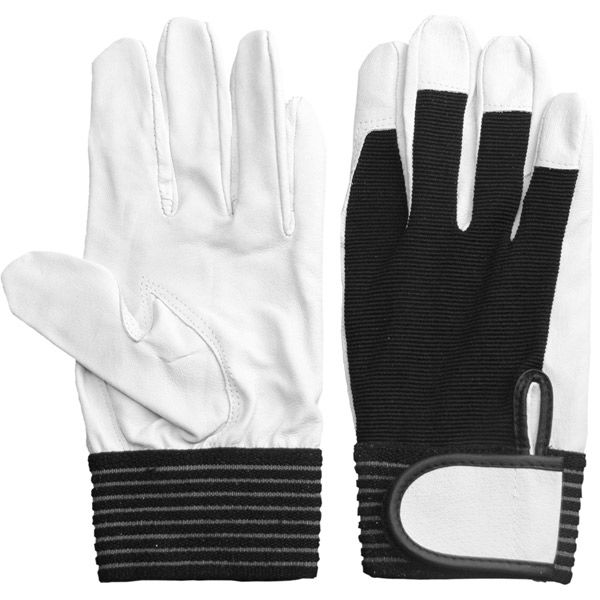 小野商事 豚本革手袋 背抜き マジックテープ LLサイズ 白黒 AG5153-2P