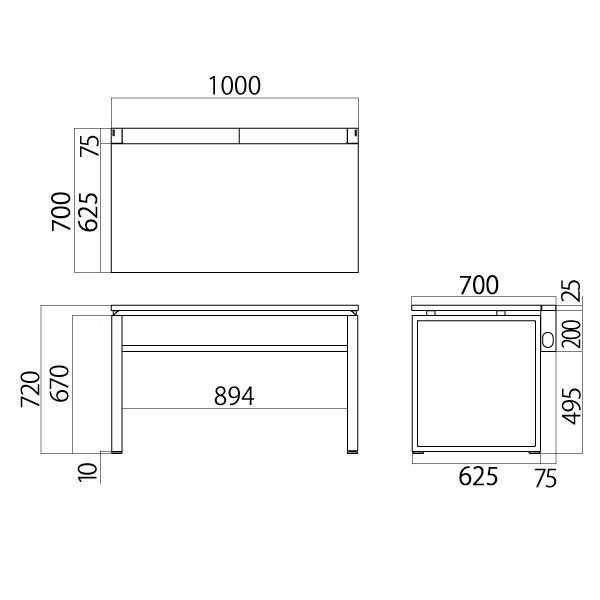 Ceha プレノデスクシステム 平机 引出し無し オーク天板/ブラック脚 幅