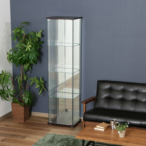 不二貿易 ガラス コレクションケース 4段 背面ミラー付 幅425×奥行365