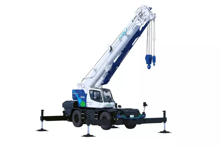世界初※1、フル電動ラフテレーンクレーン「EVOLT eGR-250N」2023年12月