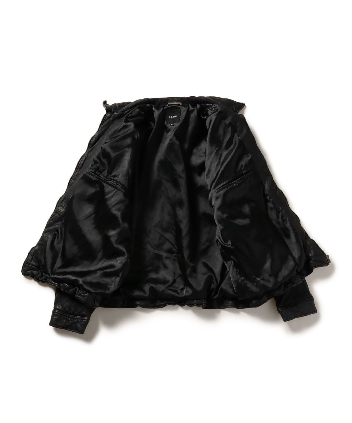 BEAMS (BEAMS) Distressed Leather Zip Blouson [Wide Fit] (Blouson