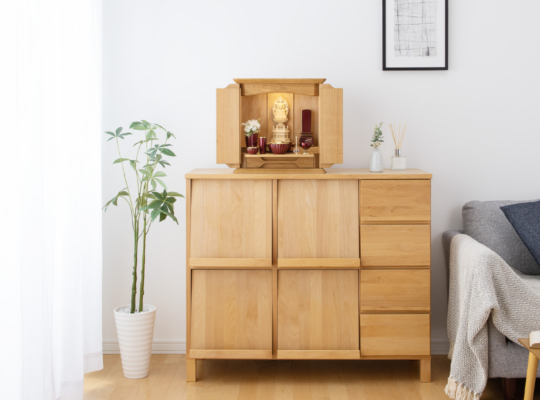 モダン ミニ仏壇 ノア 山桜 無垢 14号 / カティア | 東京 浅草 仏壇