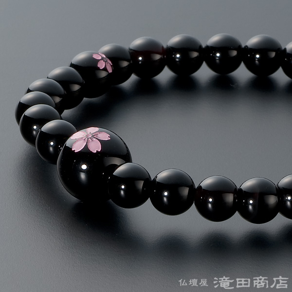 特選腕輪念珠 天然石ブレスレット 黒オニキス 桜彫り 7mm玉 | 滝田商店