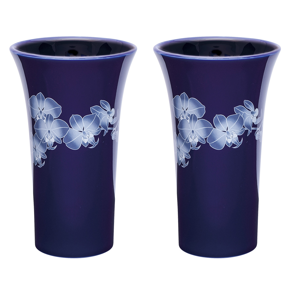 仏壇用花瓶・お盆用花瓶 有田焼 ルリ胡蝶蘭 香蘭社謹製 (一対) 6号