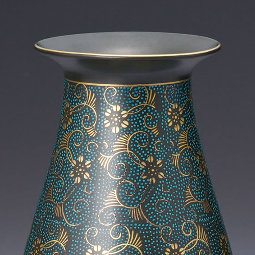 仏壇用花瓶・お盆用花瓶 九谷焼 青粒鉄仙 (一対) | 仏壇・仏具専門店